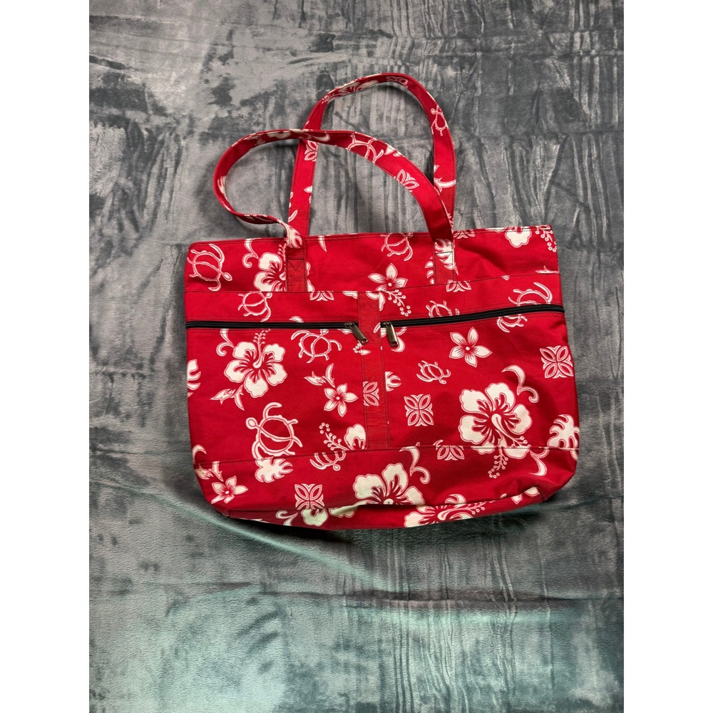 Unbranded Tote Bag Womens Large Red Hibiscus Turtle Tropical Canvas Beach Bag